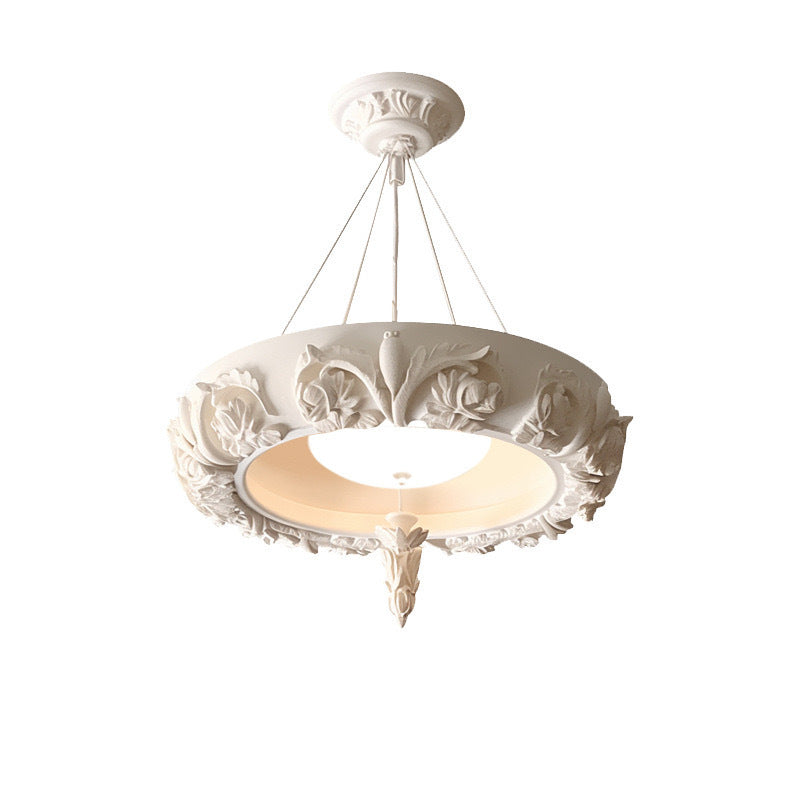 Traditional French Resin Glass Round Carved LED Chandeliers For Living Room