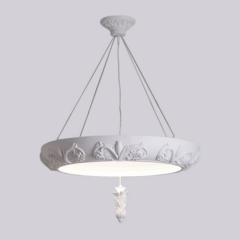 Traditional French Resin Glass Round Carved LED Chandeliers For Living Room