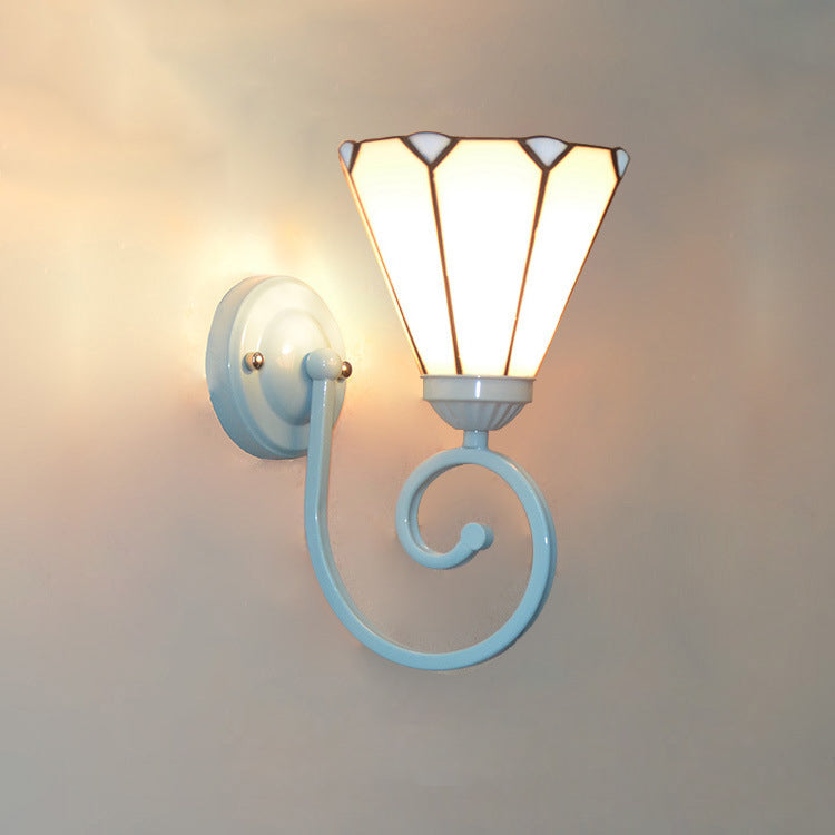 Traditional Tiffany Hardware Glass Telephone Tube Pattern 1 - Light Wall Sconce Lamp For Bedroom