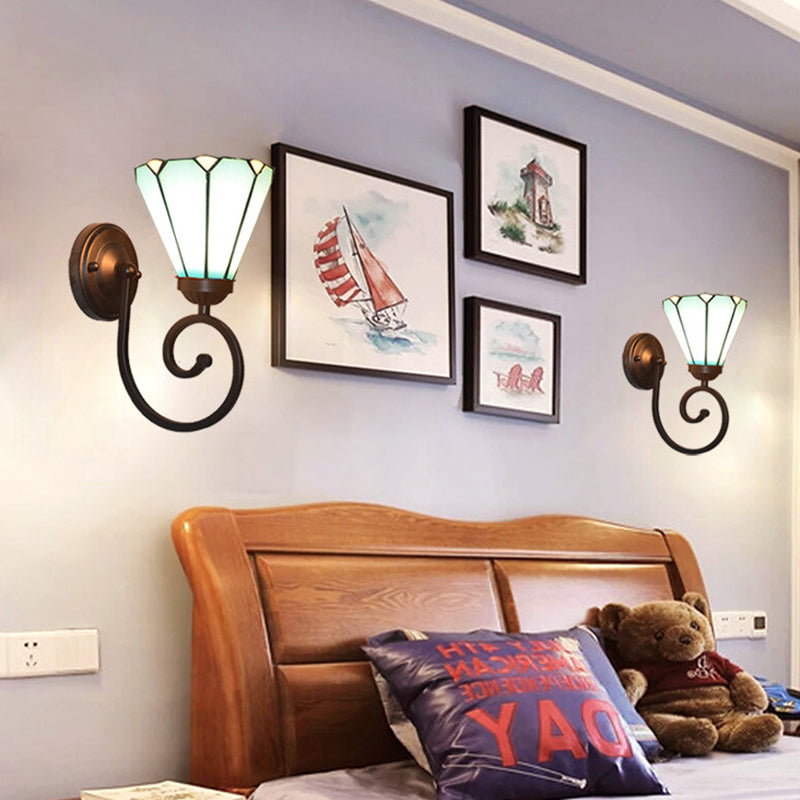 Traditional Tiffany Hardware Glass Telephone Tube Pattern 1 - Light Wall Sconce Lamp For Bedroom