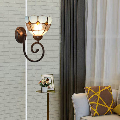 Traditional Tiffany Hardware Glass Telephone Tube Pattern 1 - Light Wall Sconce Lamp For Bedroom