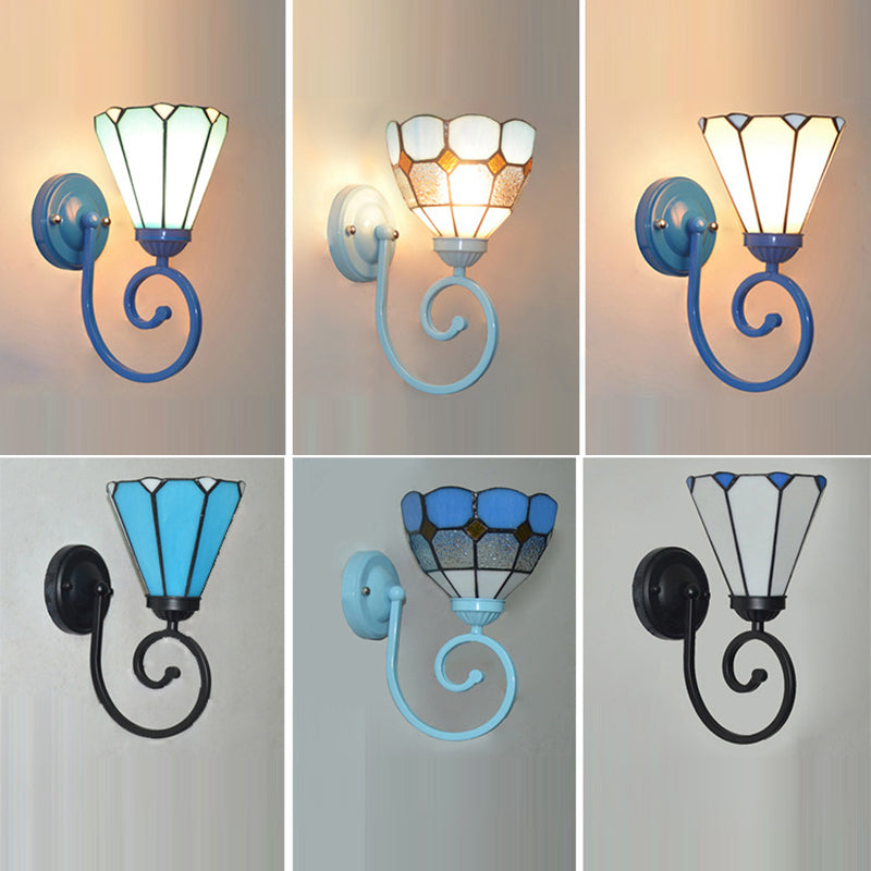 Traditional Tiffany Hardware Glass Telephone Tube Pattern 1 - Light Wall Sconce Lamp For Bedroom