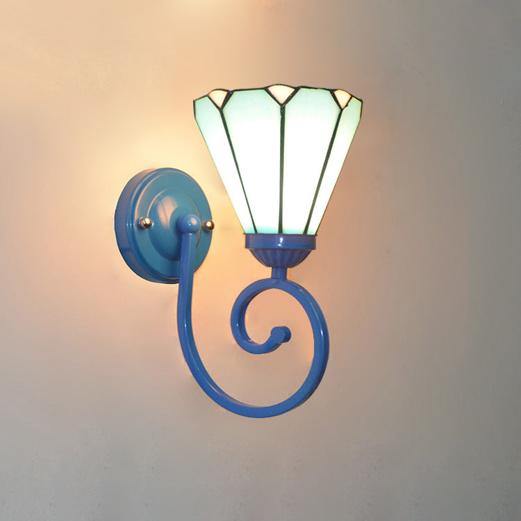 Traditional Tiffany Hardware Glass Telephone Tube Pattern 1 - Light Wall Sconce Lamp For Bedroom