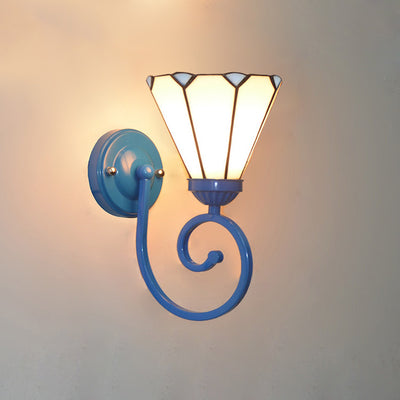 Traditional Tiffany Hardware Glass Telephone Tube Pattern 1 - Light Wall Sconce Lamp For Bedroom