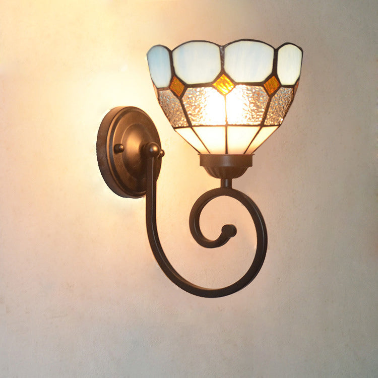 Traditional Tiffany Hardware Glass Telephone Tube Pattern 1 - Light Wall Sconce Lamp For Bedroom