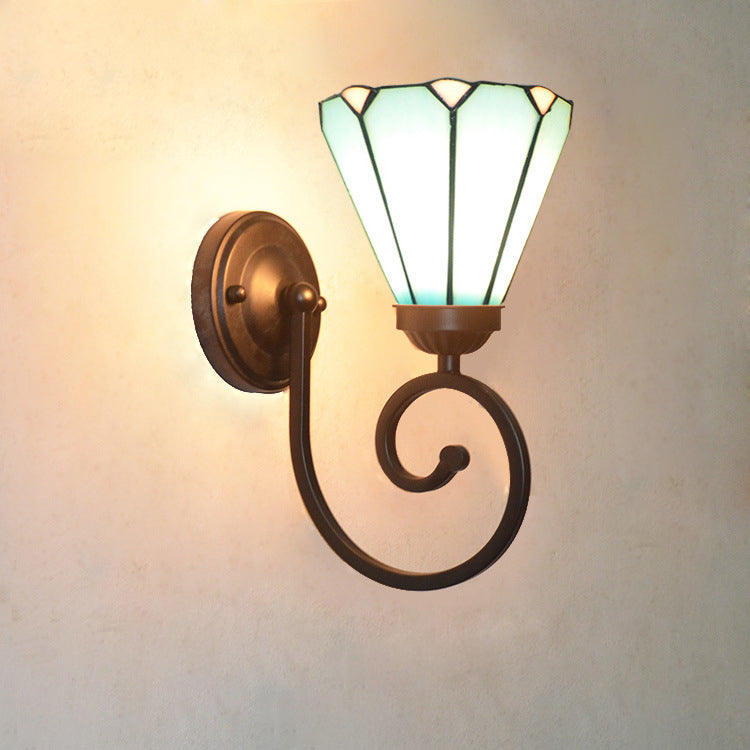 Traditional Tiffany Hardware Glass Telephone Tube Pattern 1 - Light Wall Sconce Lamp For Bedroom