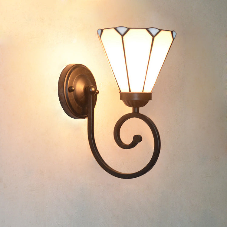 Traditional Tiffany Hardware Glass Telephone Tube Pattern 1 - Light Wall Sconce Lamp For Bedroom