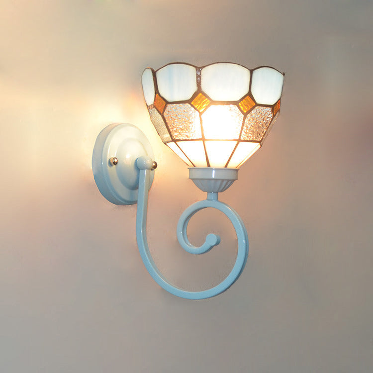 Traditional Tiffany Hardware Glass Telephone Tube Pattern 1 - Light Wall Sconce Lamp For Bedroom