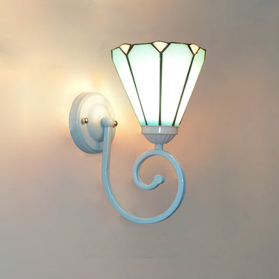 Traditional Tiffany Hardware Glass Telephone Tube Pattern 1 - Light Wall Sconce Lamp For Bedroom