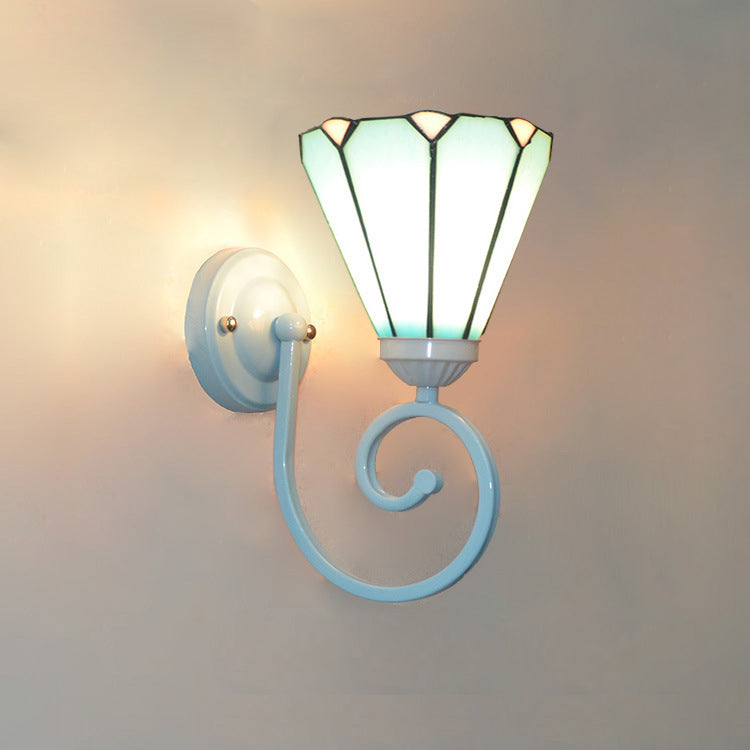 Traditional Tiffany Hardware Glass Telephone Tube Pattern 1 - Light Wall Sconce Lamp For Bedroom