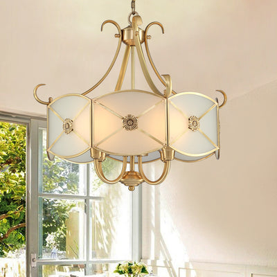 Contemporary Retro Copper Glass 4 - Light Chandelier For Living Room