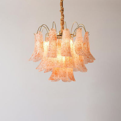 Traditional French Iron Glass Petal Shape 5/6 - Light Chandelier For Living Room