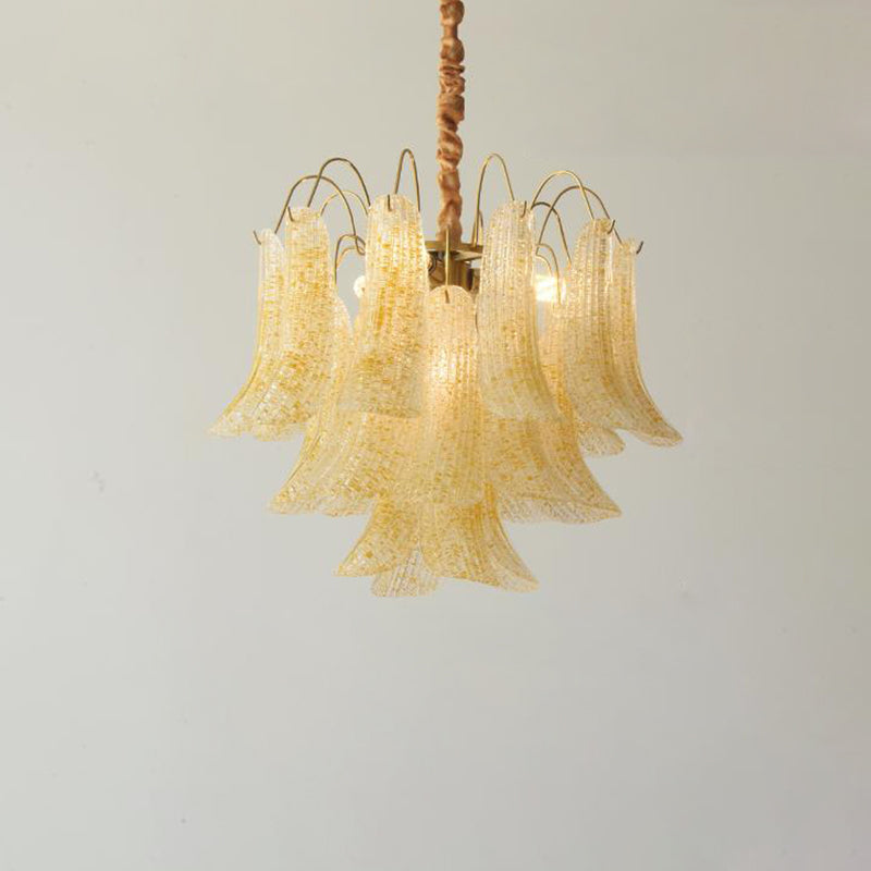 Traditional French Iron Glass Petal Shape 5/6 - Light Chandelier For Living Room