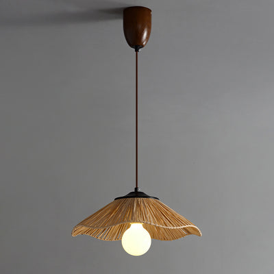 Traditional Chinese Umbrella Shape Grass Weaving Shade 1-Light Pendant Light For Dining Room