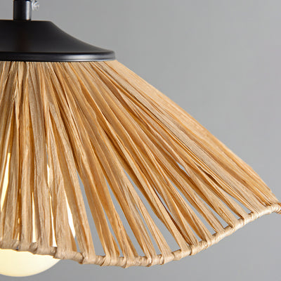 Traditional Chinese Umbrella Shape Grass Weaving Shade 1-Light Pendant Light For Dining Room