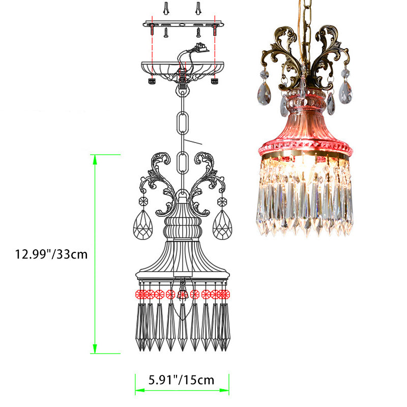 Traditional French Copper Crystal 1 - Light Pendant Light For Living Room