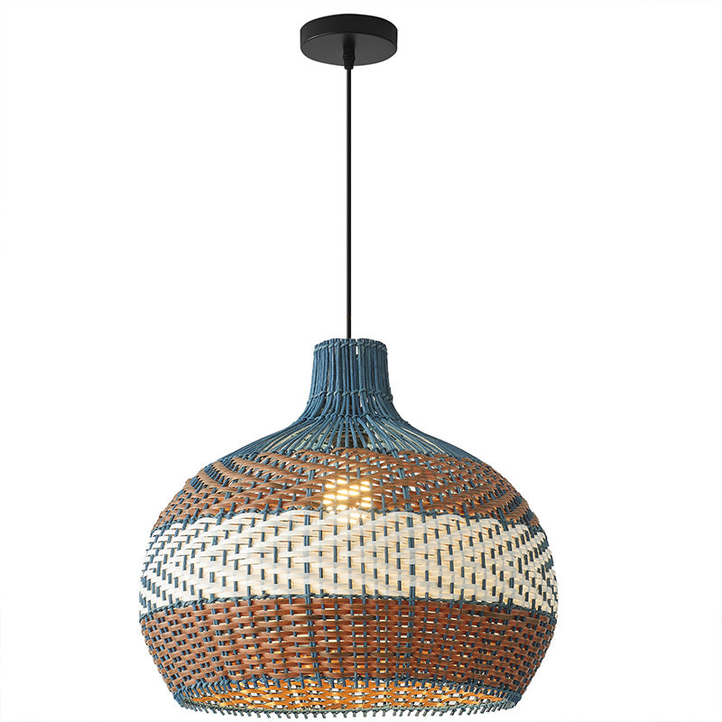 Contemporary Boho Round Rattan 1 - Light Pendant Light For Dining Room