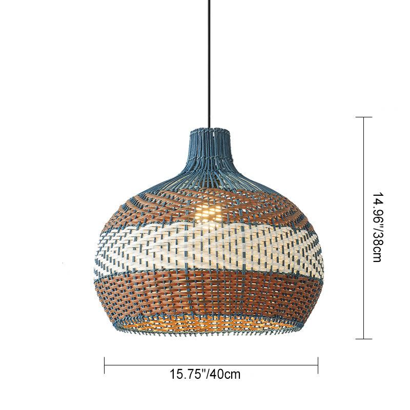 Contemporary Boho Round Rattan 1 - Light Pendant Light For Dining Room