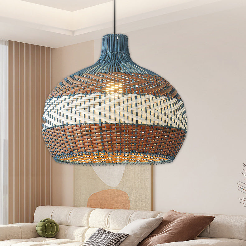 Contemporary Boho Round Rattan 1 - Light Pendant Light For Dining Room