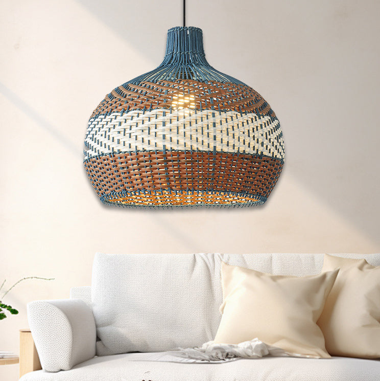 Contemporary Boho Round Rattan 1 - Light Pendant Light For Dining Room