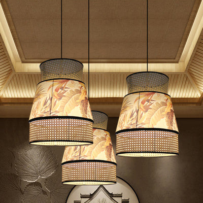 Traditional Chinese Rattan Fabric Painting 1 - Light Pendant Light For Dining Room