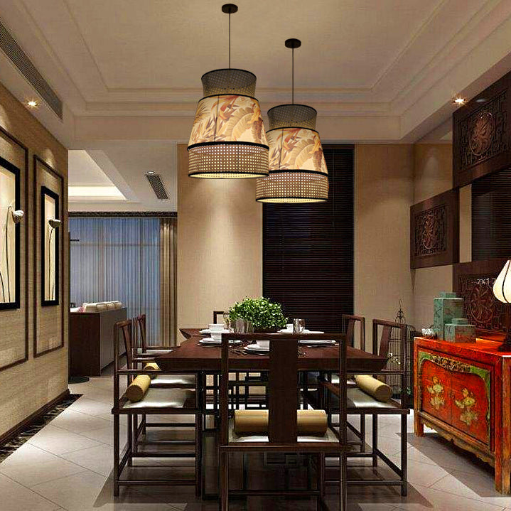 Traditional Chinese Rattan Fabric Painting 1 - Light Pendant Light For Dining Room