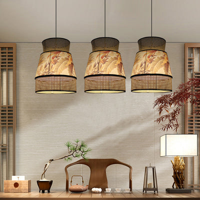 Traditional Chinese Rattan Fabric Painting 1 - Light Pendant Light For Dining Room