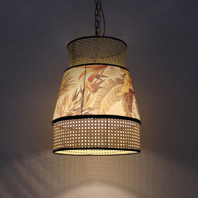 Traditional Chinese Rattan Fabric Painting 1 - Light Pendant Light For Dining Room