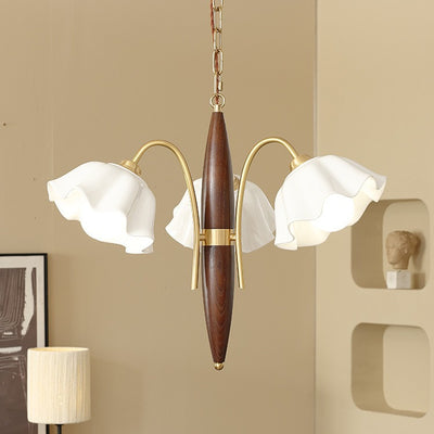 Contemporary Retro Flowers Copper Ceramics 3 - Light Chandelier For Living Room