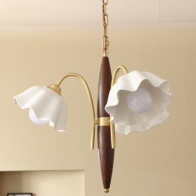 Contemporary Retro Flowers Copper Ceramics 3 - Light Chandelier For Living Room