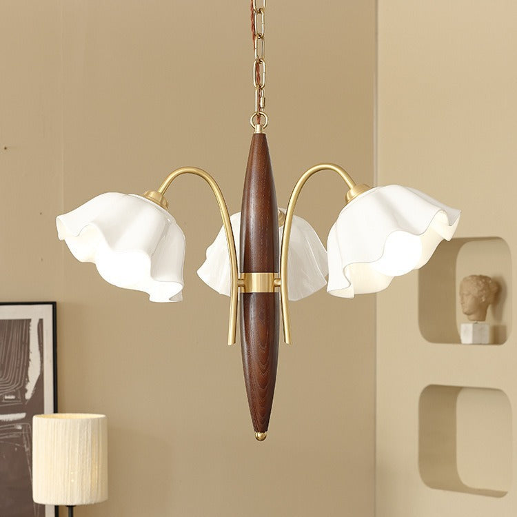 Contemporary Retro Flowers Copper Ceramics 3 - Light Chandelier For Living Room