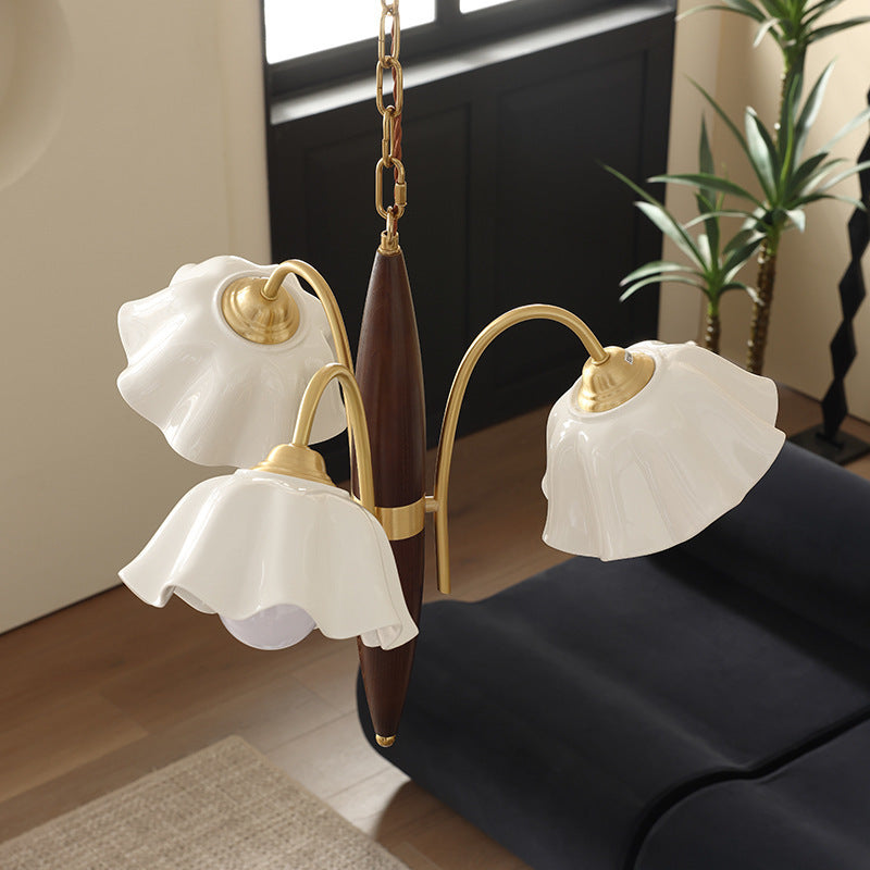 Contemporary Retro Flowers Copper Ceramics 3 - Light Chandelier For Living Room