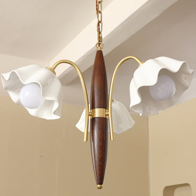 Contemporary Retro Flowers Copper Ceramics 3 - Light Chandelier For Living Room