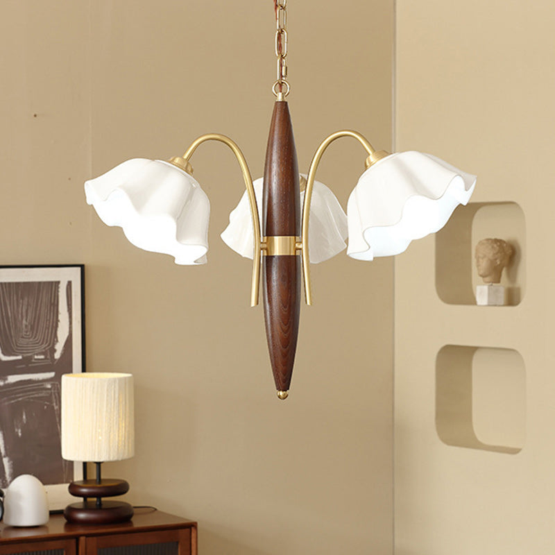 Contemporary Retro Flowers Copper Ceramics 3 - Light Chandelier For Living Room