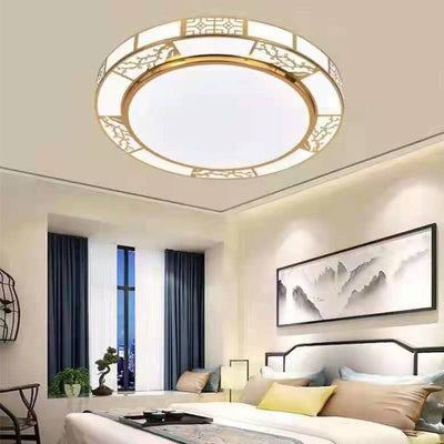 Traditional Chinese Round Plum Blossom Acrylic Aluminum LED Flush Mount Ceiling Light For Living Room