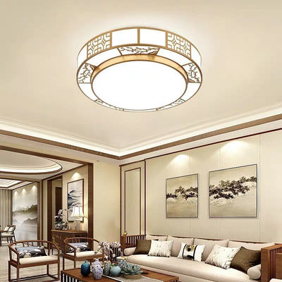 Traditional Chinese Round Plum Blossom Acrylic Aluminum LED Flush Mount Ceiling Light For Living Room