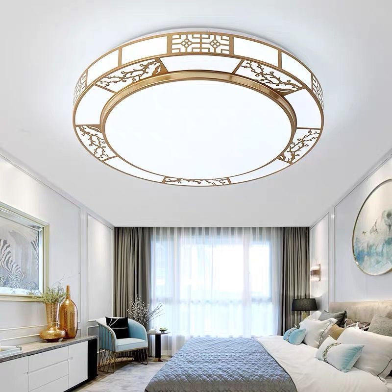 Traditional Chinese Round Plum Blossom Acrylic Aluminum LED Flush Mount Ceiling Light For Living Room