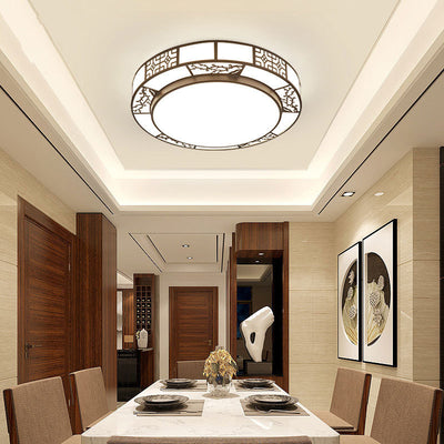 Traditional Chinese Round Plum Blossom Acrylic Aluminum LED Flush Mount Ceiling Light For Living Room