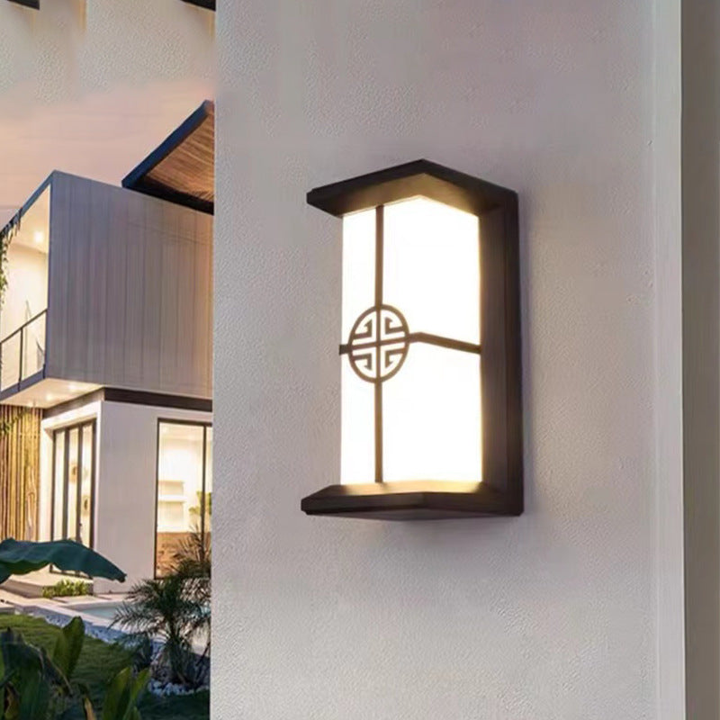 Traditional Chinese Rectangular Waterproof Aluminum Acrylic LED Wall Sconce Lamp For Outdoor Patios