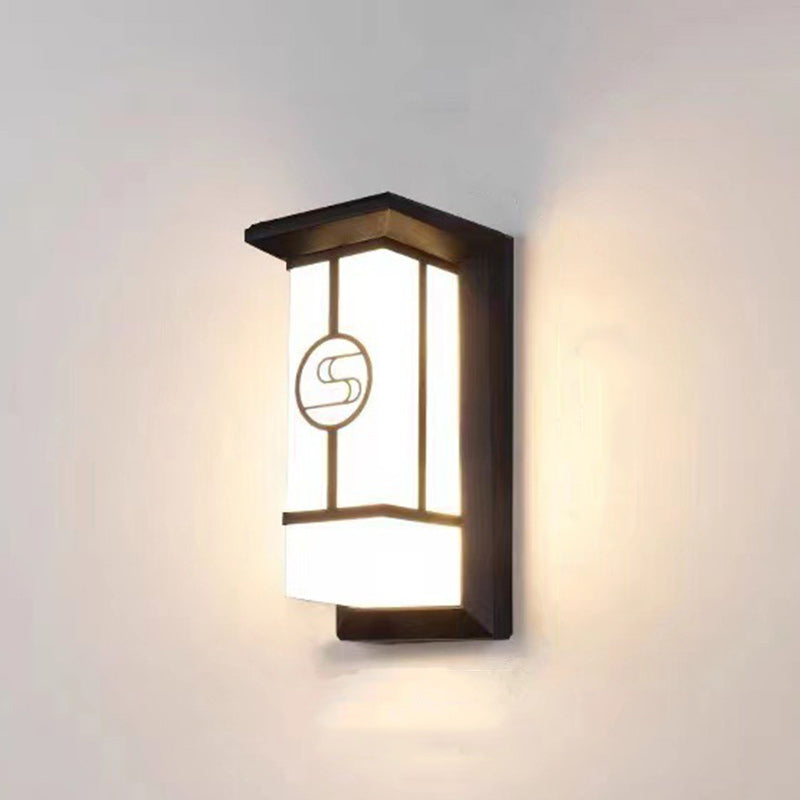 Traditional Chinese Rectangular Waterproof Aluminum Acrylic LED Wall Sconce Lamp For Outdoor Patios