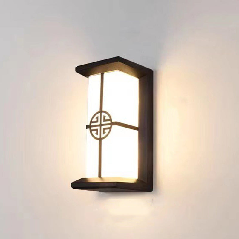 Traditional Chinese Rectangular Waterproof Aluminum Acrylic LED Wall Sconce Lamp For Outdoor Patios