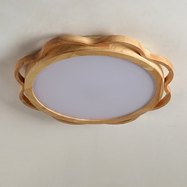 Contemporary Nordic Solid Wood Acrylic Round LED Flush Mount Ceiling Light For Bedroom