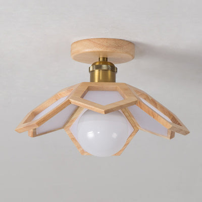 Contemporary Nordic Lotus Solid Wood Hardware 1 - Light Semi-Flush Mount Ceiling Light For Hallways