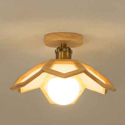 Contemporary Nordic Lotus Solid Wood Hardware 1 - Light Semi-Flush Mount Ceiling Light For Hallways