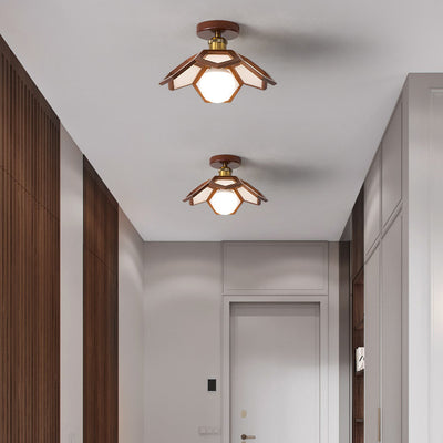 Contemporary Nordic Lotus Solid Wood Hardware 1 - Light Semi-Flush Mount Ceiling Light For Hallways