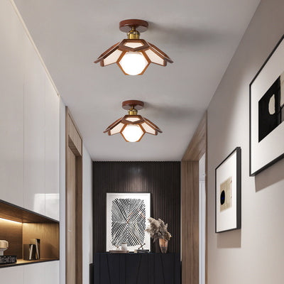 Contemporary Nordic Lotus Solid Wood Hardware 1 - Light Semi-Flush Mount Ceiling Light For Hallways