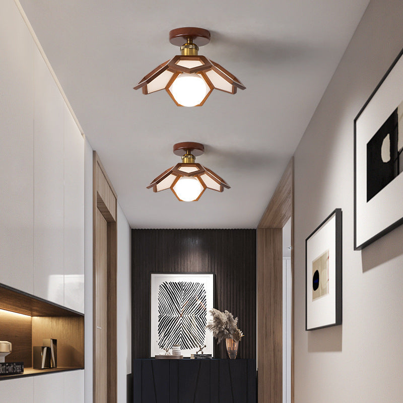 Contemporary Nordic Lotus Solid Wood Hardware 1 - Light Semi-Flush Mount Ceiling Light For Hallways