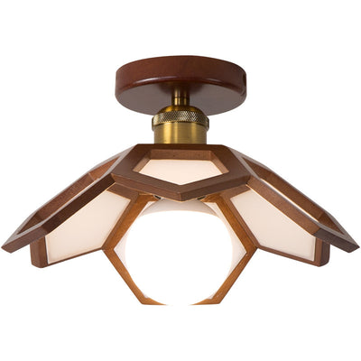 Contemporary Nordic Lotus Solid Wood Hardware 1 - Light Semi-Flush Mount Ceiling Light For Hallways