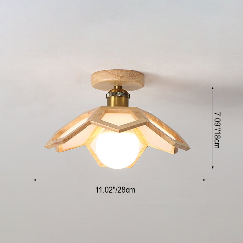 Contemporary Nordic Lotus Solid Wood Hardware 1 - Light Semi-Flush Mount Ceiling Light For Hallways