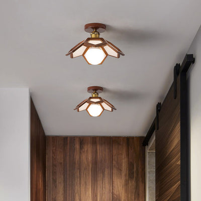 Contemporary Nordic Lotus Solid Wood Hardware 1 - Light Semi-Flush Mount Ceiling Light For Hallways